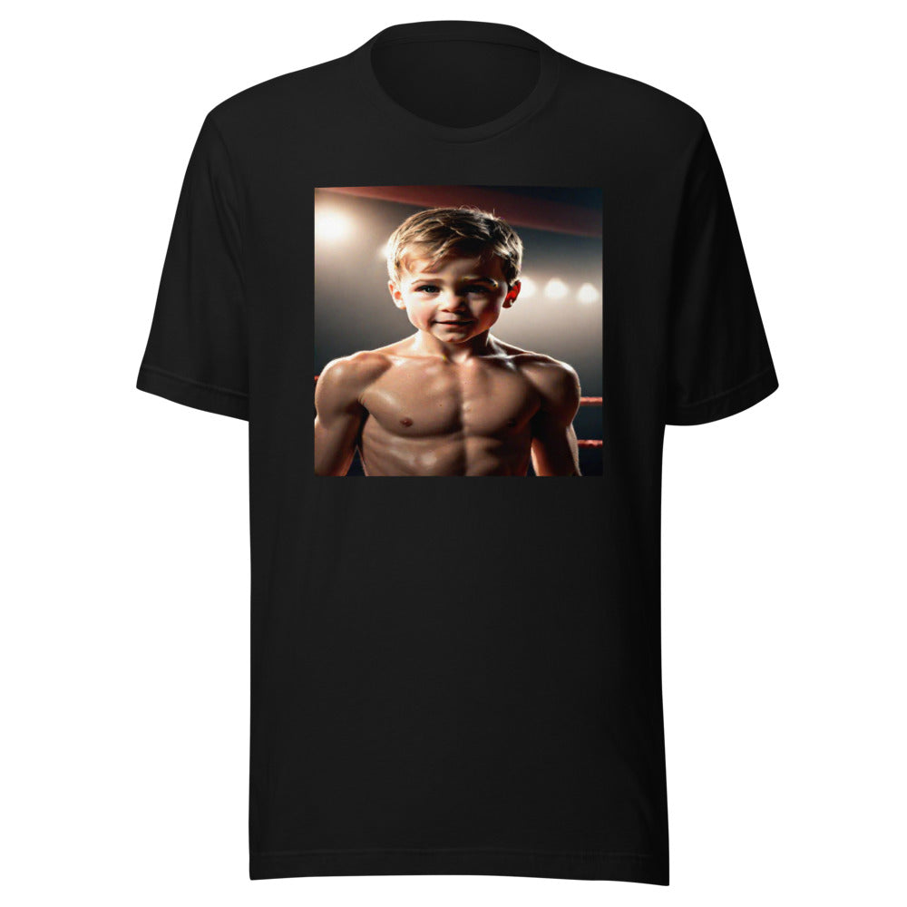Boxing warrior portrait on black youth tee
