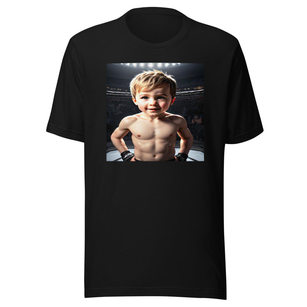 Cage fighter portrait on black youth tee