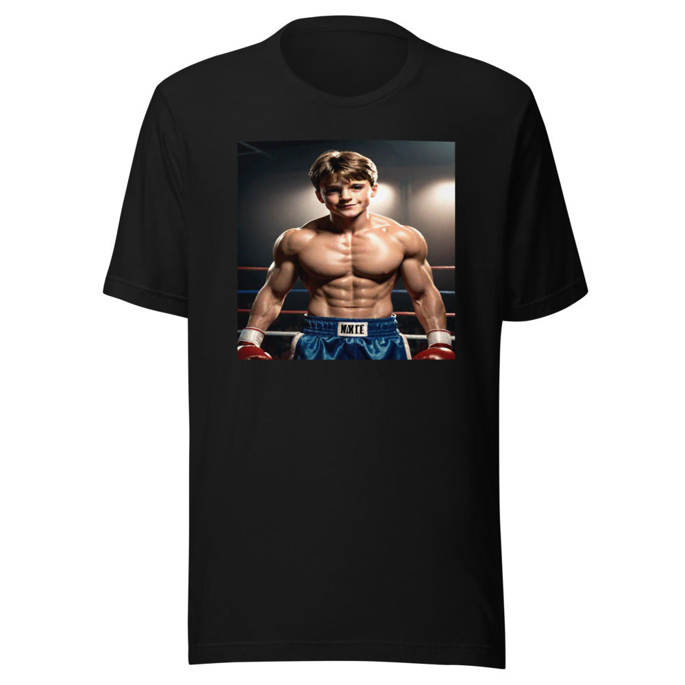 Boxing warrior portrait on black youth tee