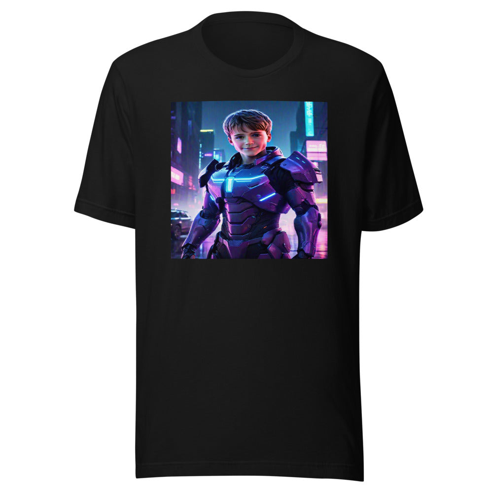 Futuristic warrior portrait on black tee
