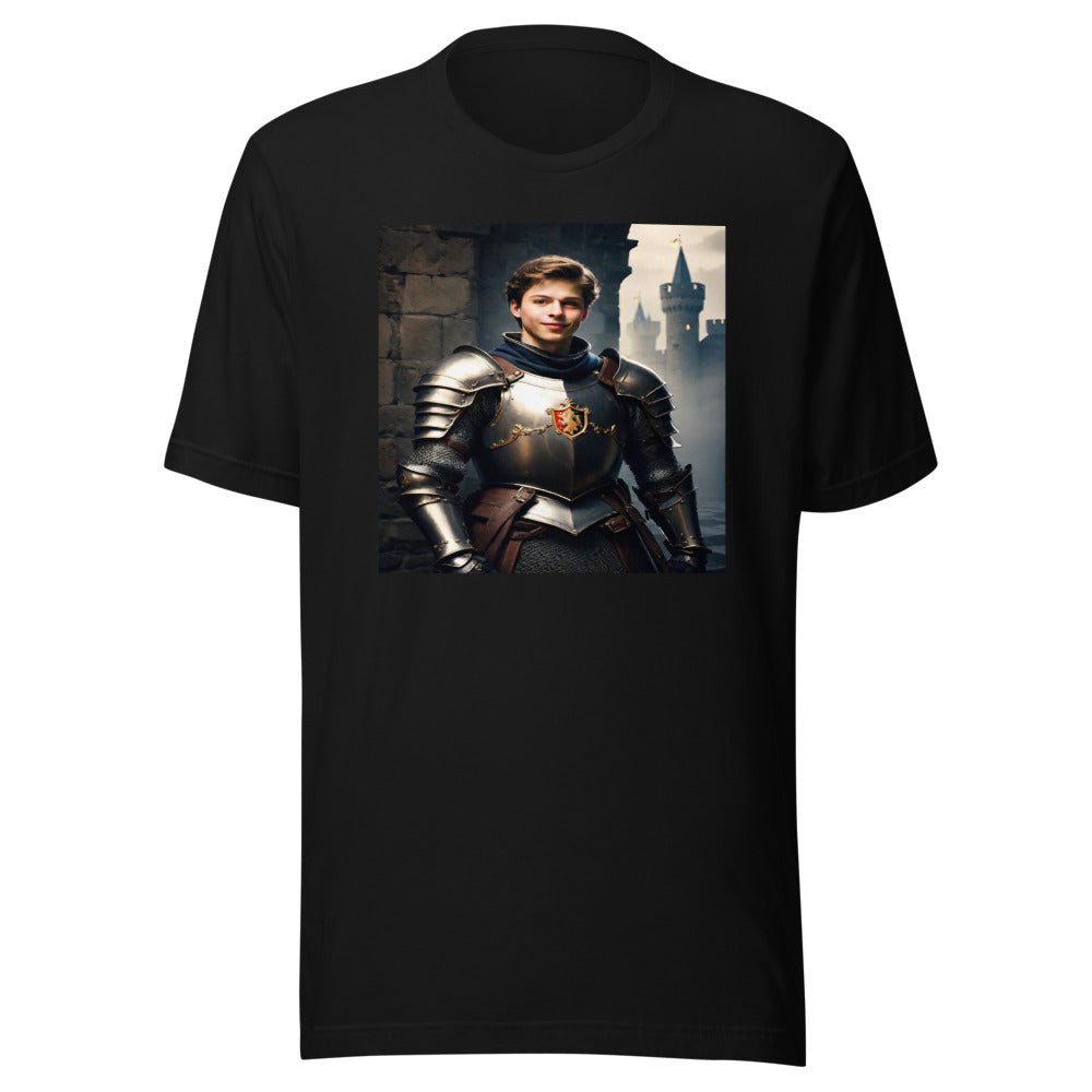Medieval warrior portrait on black tee