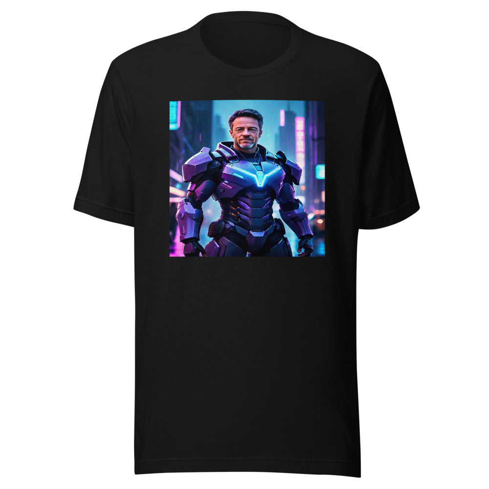 Futuristic warrior portrait on black tee