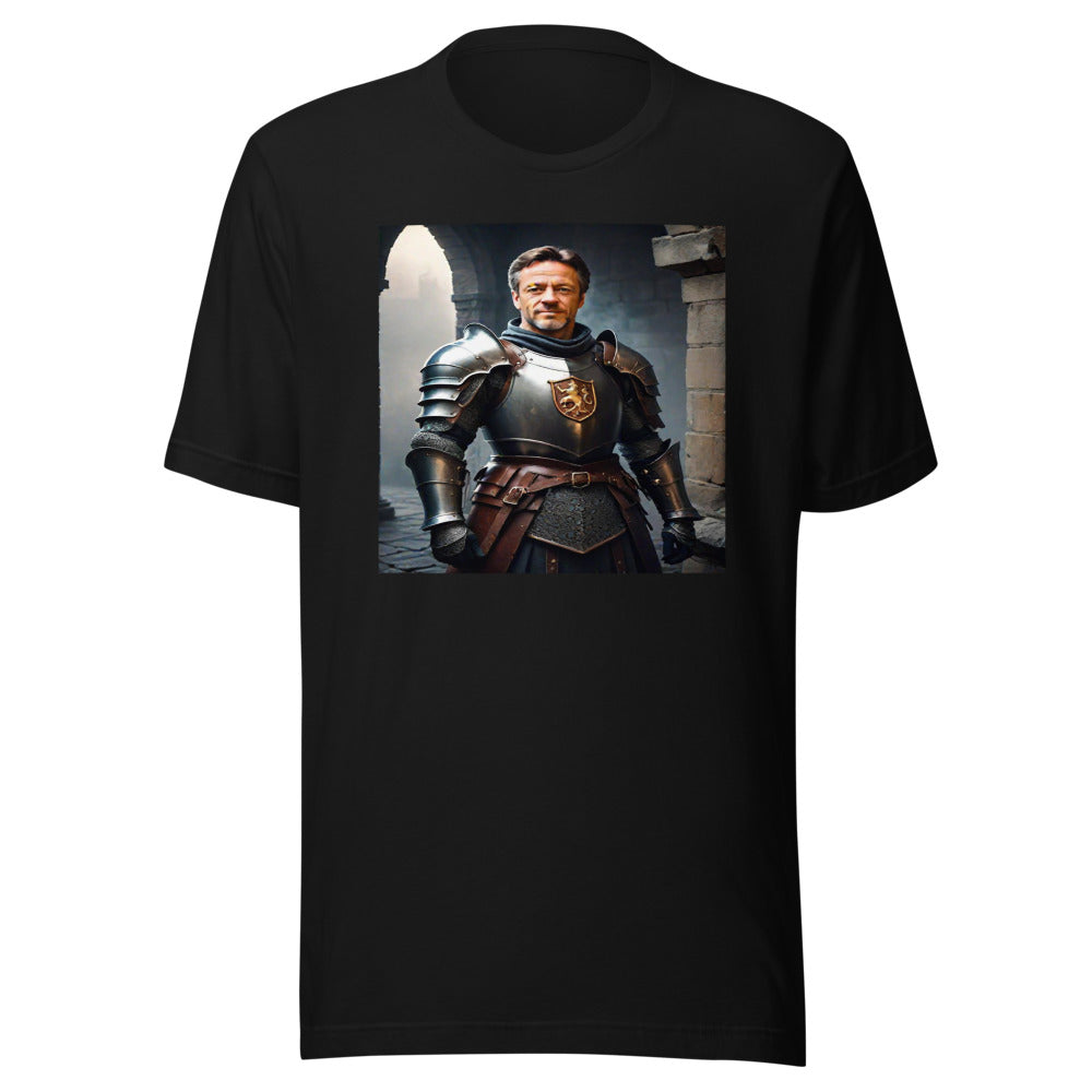 Medieval warrior portrait on black tee