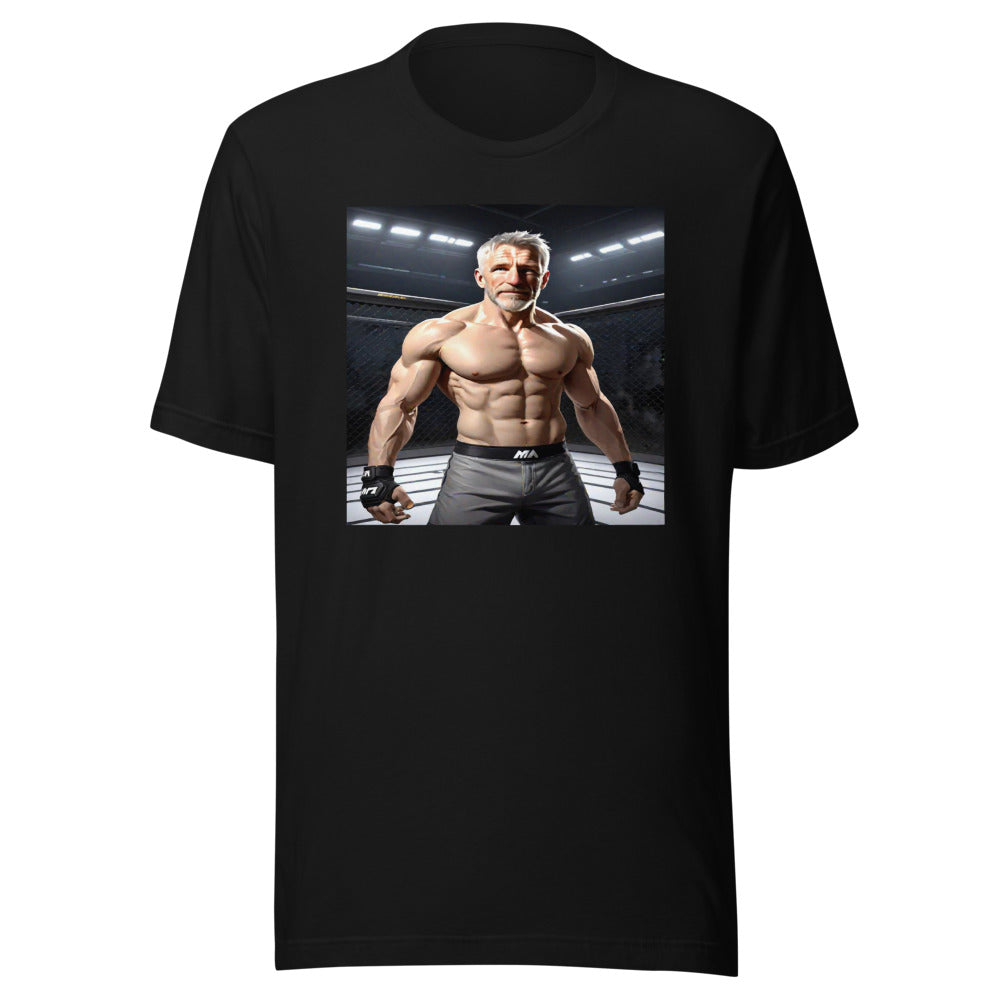 Cage fighter portrait on black tee