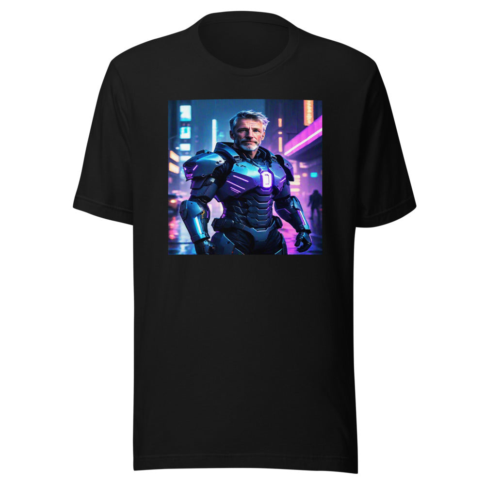 Futuristic warrior portrait on black tee