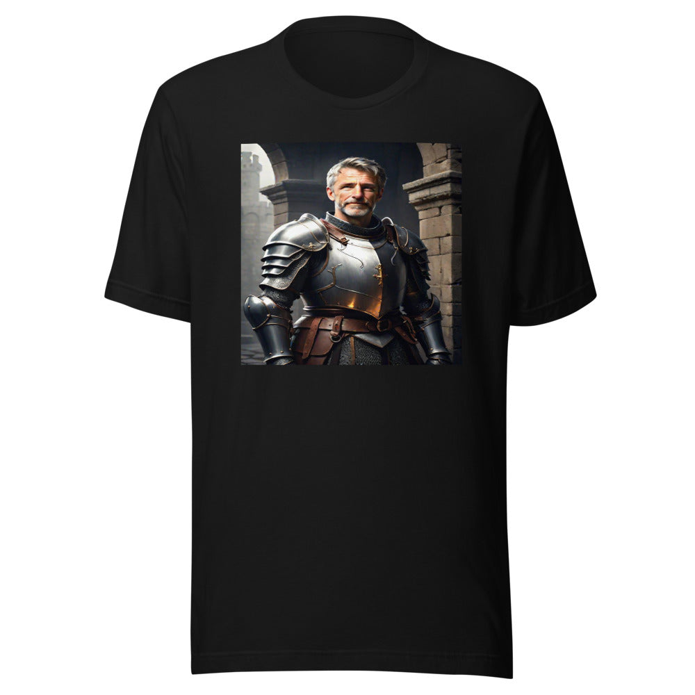 Medieval warrior portrait on black tee