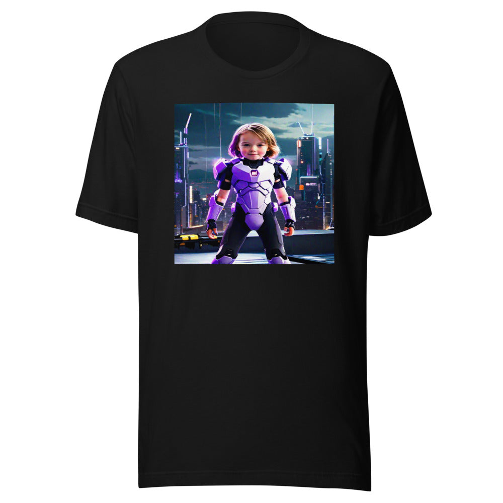 Futuristic warrior portrait on black tee