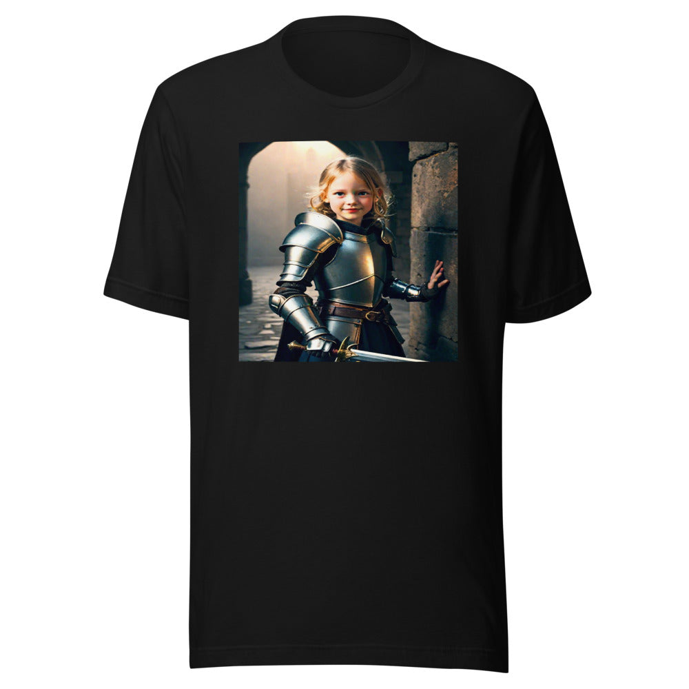 Medieval warrior portrait on black tee