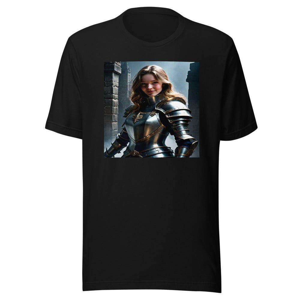 Medieval warrior portrait on black tee