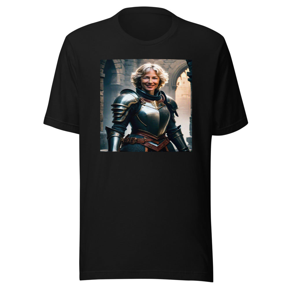 Medieval warrior portrait on black tee
