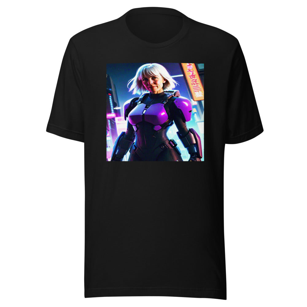 Futuristic warrior portrait on black tee