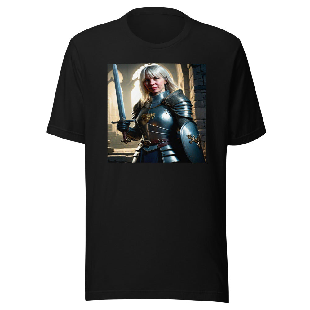Medieval warrior portrait on black tee